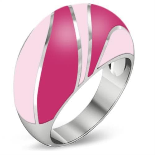 Stainless Steel Pink Fuchsia Enamel Wave Dome Ring