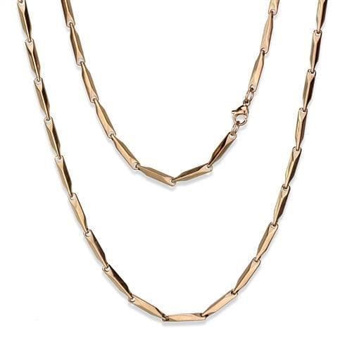 Stainless Steel Rose Gold IP Bar Link Elongated Necklace