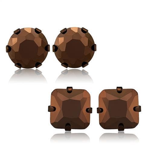 Stainless Steel Smoky Brown CZ Round Prong Stud Set Earrings
