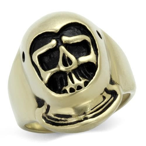 Stainless Steel Antiqued Brass Skull Hooded Reaper Ring