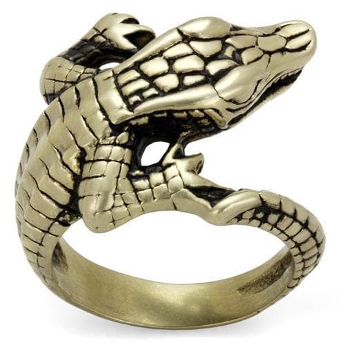 Stainless Steel Antiqued Brass Alligator Crocodile Wrap Ring