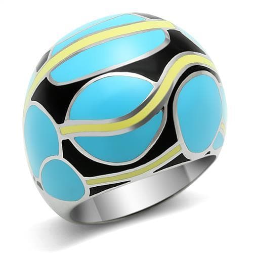 Stainless Steel Turquoise Blue Black Enamel Gold Accent Dome Ring