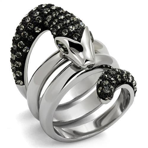 Stainless Steel Black CZ Skull Fox Bypass Wrap Ring