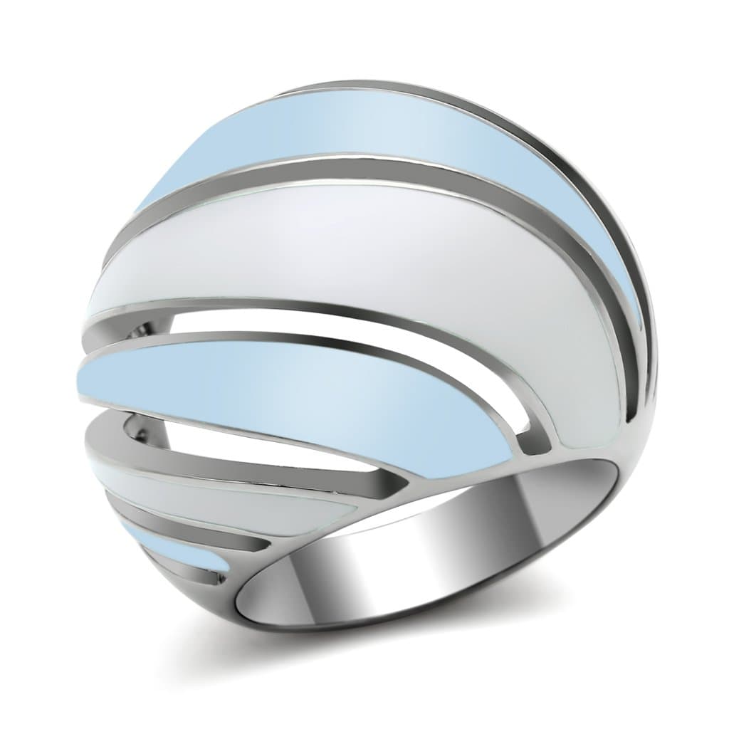 Stainless Steel Light Blue Enamel Wave Stripe Dome Ring