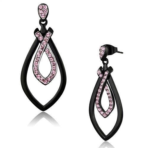 Stainless Steel Black IP Pink CZ Teardrop Marquise Drop Earrings