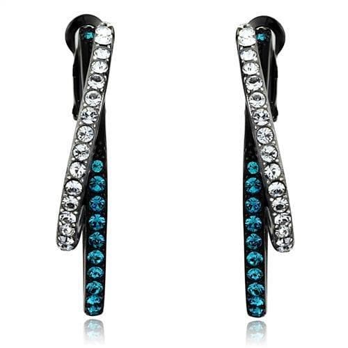 Stainless Steel Black IP Blue Aqua Clear CZ Bar Long Earrings