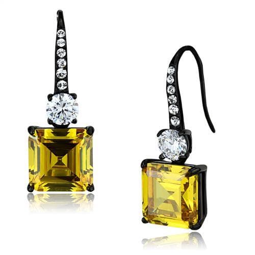 Stainless Steel Black IP Yellow Citrine Emerald Cut CZ Earrings