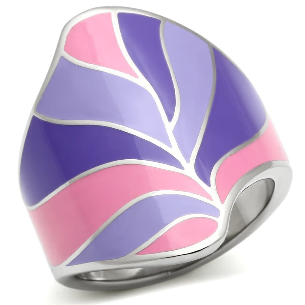 Stainless Steel Purple Pink Enamel Leaf Vine Dome Ring