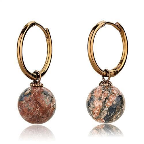 Stainless Steel Rose Gold IP Leopard Jasper Ball Hoop Earrings