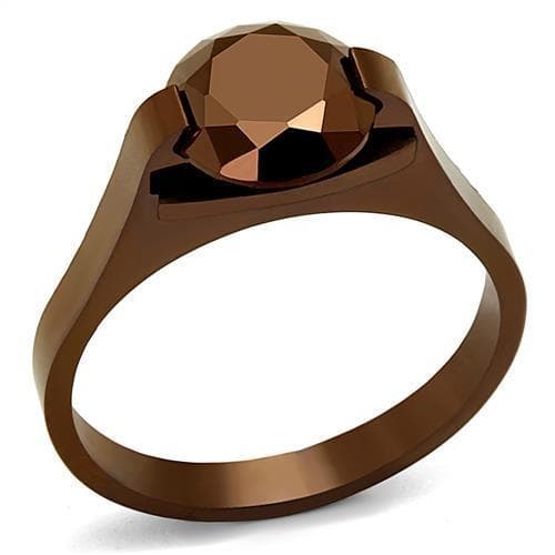Stainless Steel Coffee Brown CZ Round Solitaire Ring