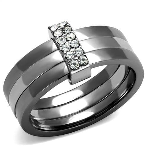 Stainless Steel CZ Multi Row Pave Diagonal Stack Ring