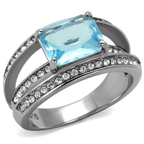 Stainless Steel Aquamarine Blue Princess CZ Channel Pave Ring