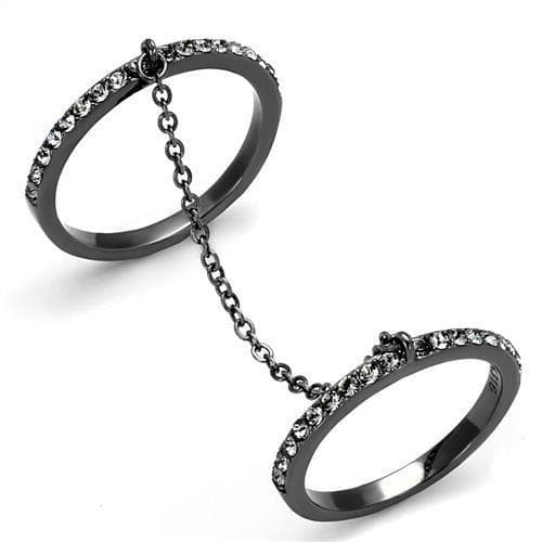 Stainless Steel Dark Gunmetal CZ Pave Chain Double Linked Ring