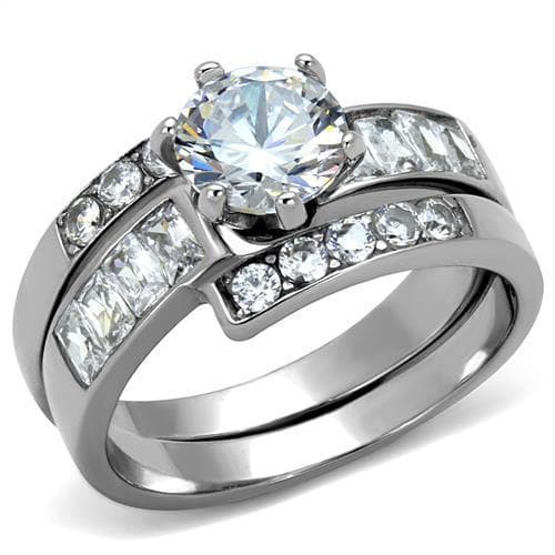 Stainless Steel CZ Round Baguette Channel Wide Bridal Ring