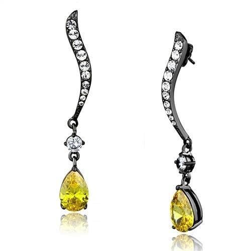 Stainless Steel Dark Gunmetal Yellow CZ Pear Drop Earrings