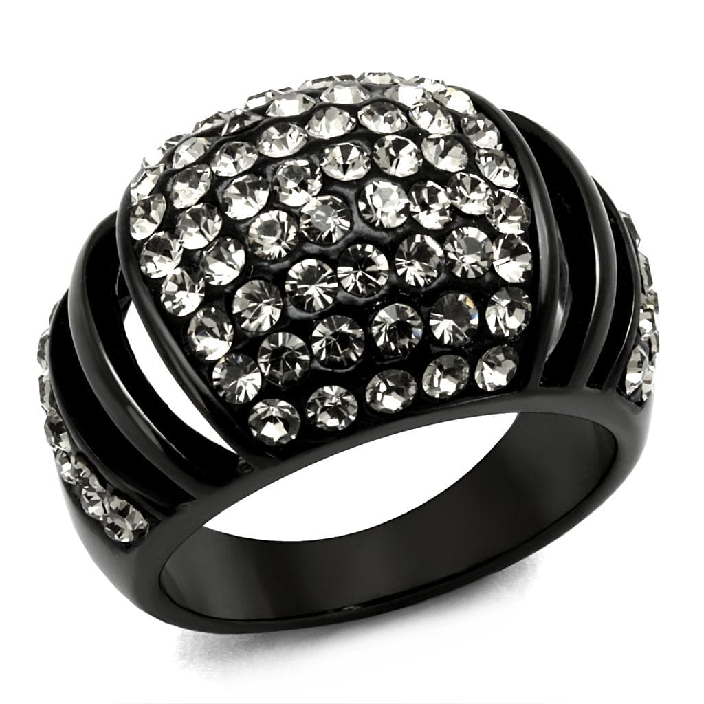 Stainless Steel Black IP Crystal Pave Wide Dome Ring