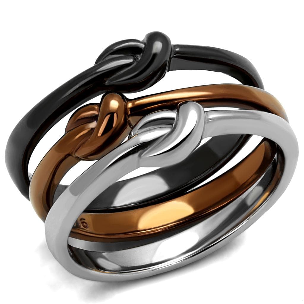 Stainless Steel Two Tone Black IP Coffee Brown Knot Stack Ring