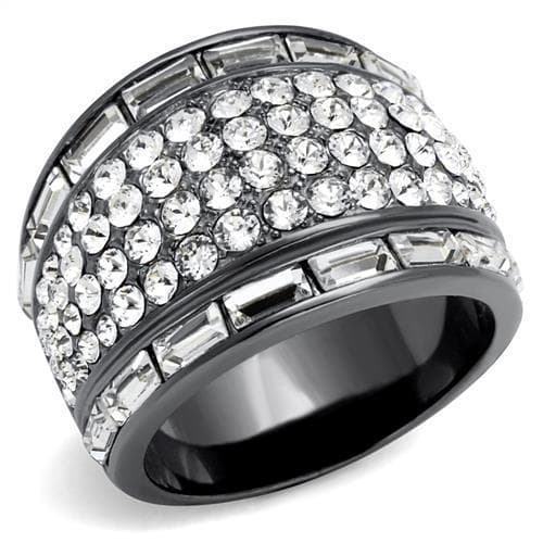 Stainless Steel Dark Gunmetal CZ Baguette Round Pave Wide Ring