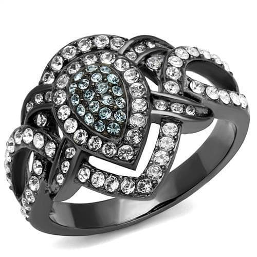 Stainless Steel Dark Gunmetal CZ Pave Interlocking Knot Ring