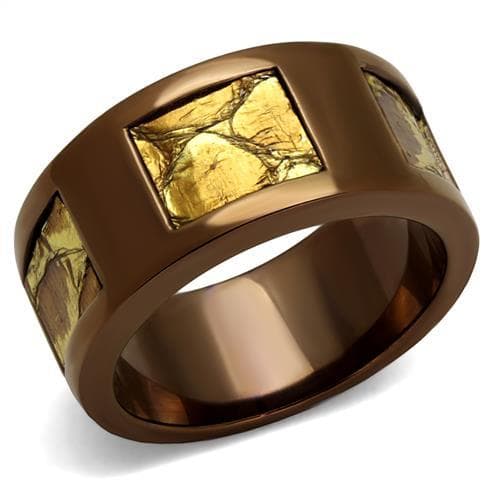 Stainless Steel Coffee Brown IP Marble Jasper Inlay Wide Ring