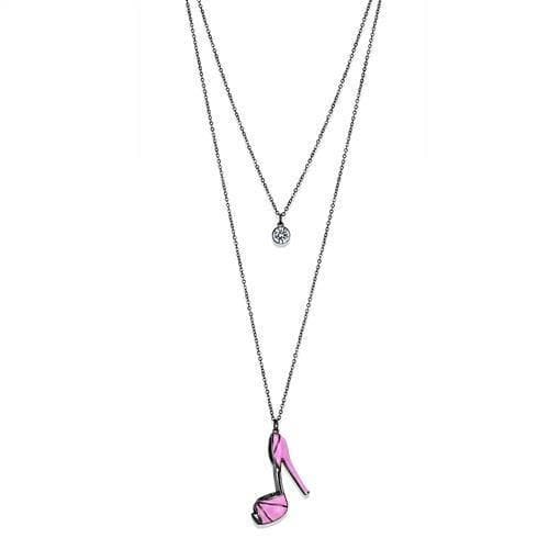 Stainless Steel Dark Gunmetal Pink High Heel Shoe CZ Pendant