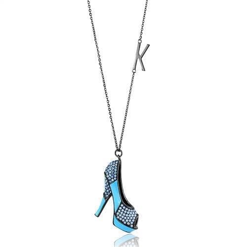 Stainless Steel Dark Gunmetal Blue Crystal High Heel Pendant