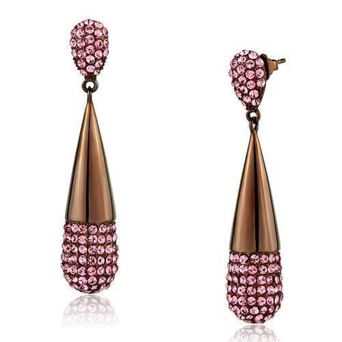Stainless Steel Rose Gold IP Pink Crystal Pave Cone Drop Ring