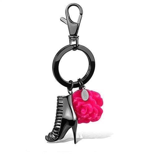 Stainless Steel Dark Gunmetal Pink Rose Boot Charm Ring
