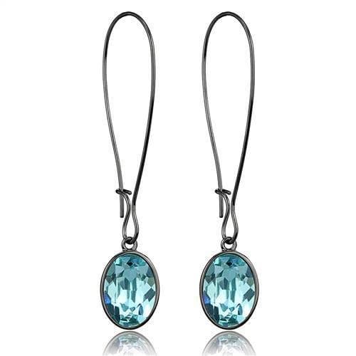 Stainless Steel Aquamarine Blue Crystal Oval Wire Hook Earrings