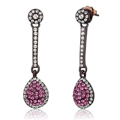 Stainless Steel Coffee Brown IP Pink Crystal Pave Teardrop Ring
