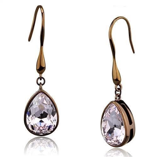 Stainless Steel Rose Gold IP Pink Morganite Crystal Pear Earrings