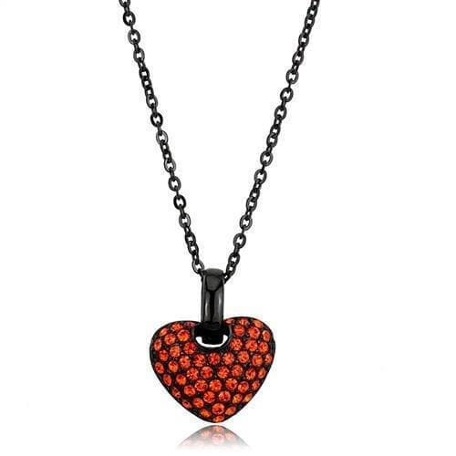 Stainless Steel Black IP Red Orange Crystal Pave Heart Pendant