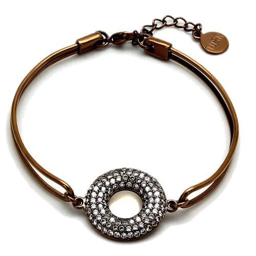 Stainless Steel Coffee Brown IP CZ Pave Circle Disc Bracelet