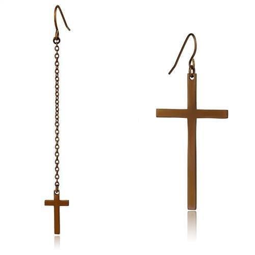 Stainless Steel Coffee Brown IP Polished Cross Chain Earrings