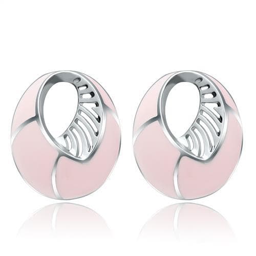 Stainless Steel Pink Enamel Silver Shell Huggie Clip Earrings