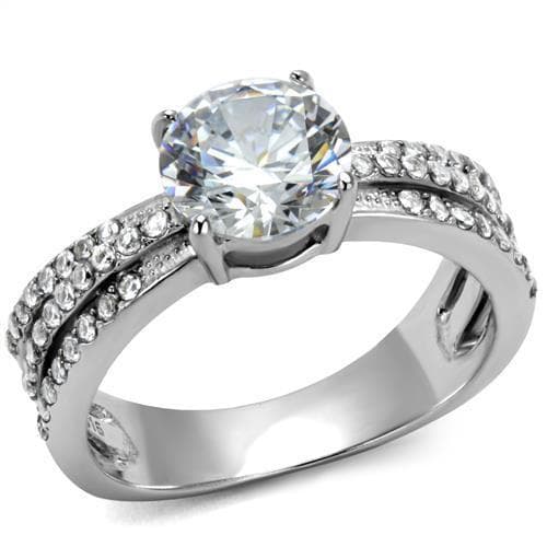 Stainless Steel CZ Round Solitaire Pave Bridal Ring