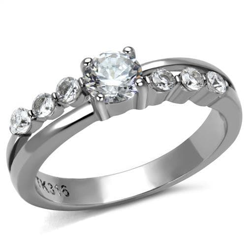 Stainless Steel CZ Round Oval Bezel Link Band Ring