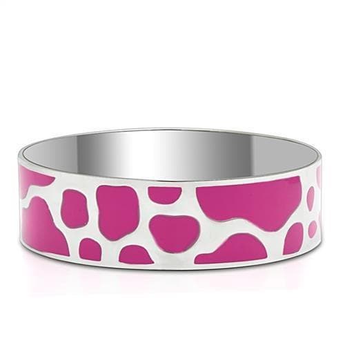 Stainless Steel Pink Fuchsia Enamel Giraffe Print Wide Bracelet