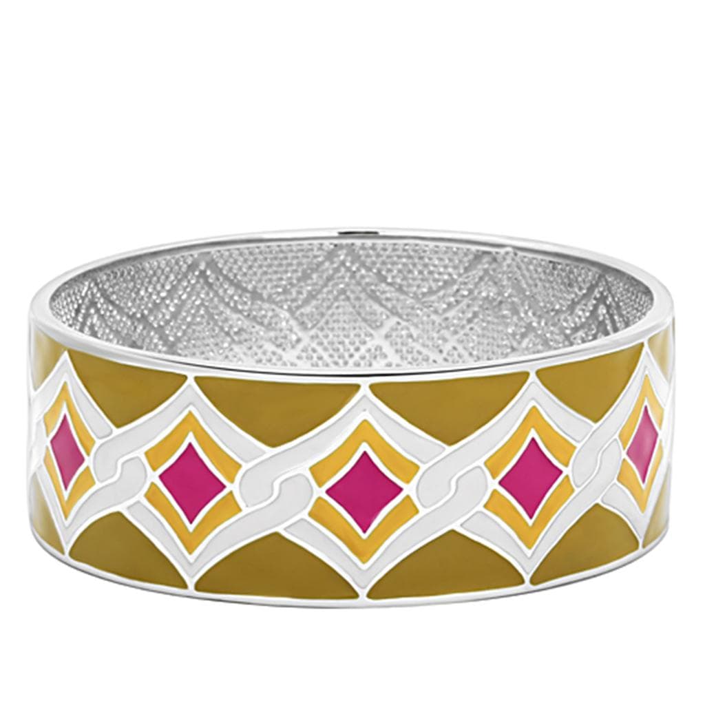 Stainless Steel Gold White Pink Enamel Diamond Pattern Bracelet