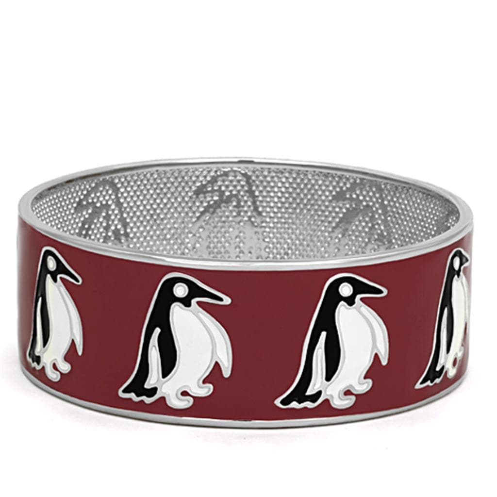 Stainless Steel Red Enamel Penguin Pattern Wide Bracelet