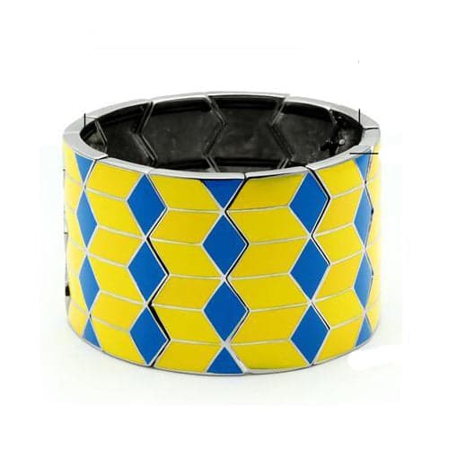 Stainless Steel Blue Yellow Enamel Diamond Argyle Wide Bracelet