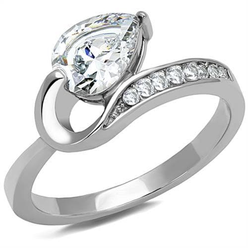 Stainless Steel CZ Marquise Pave Bypass Solitaire Ring