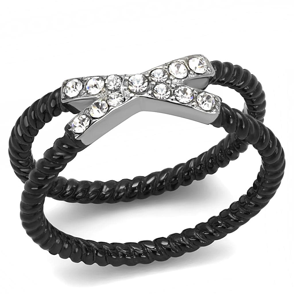 Stainless Steel Black IP CZ Pave Chevron Twisted Rope Stack Ring