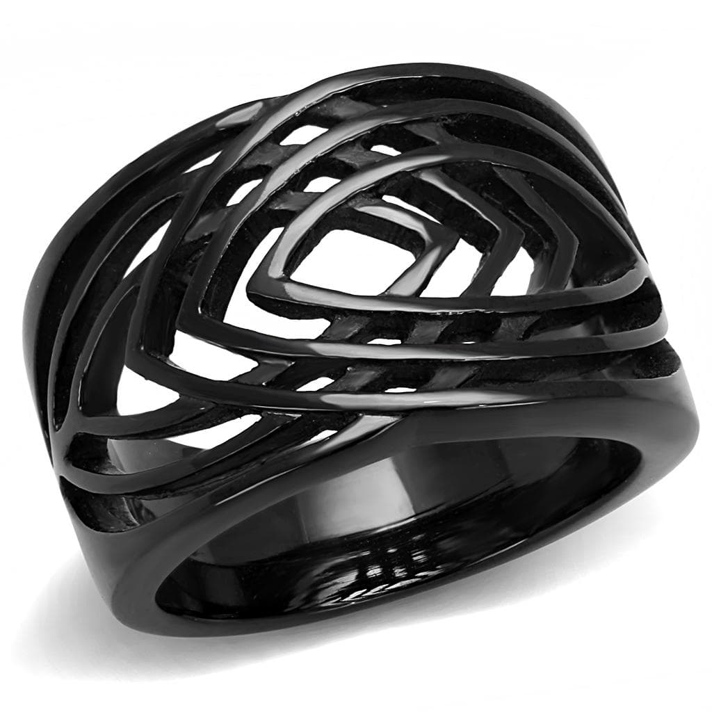 Stainless Steel Black IP Polished Open Weave Cutout Wide Ring