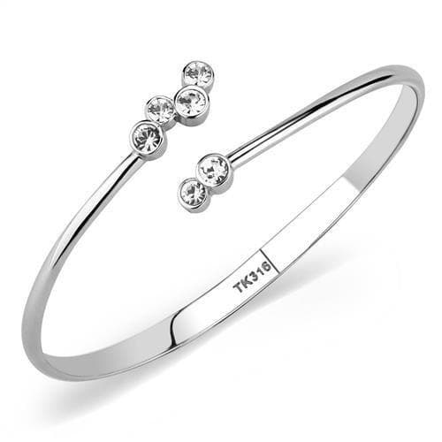 Stainless Steel CZ Triple Bezel Thin Open Cuff Bracelet