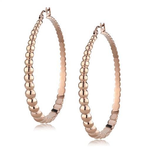 Stainless Steel Rose Gold IP Polished Bead Thin Hoop Earrings