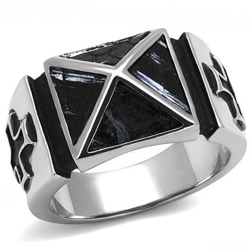 Stainless Steel Antiqued Silver Black Enamel Paw Print Star Ring