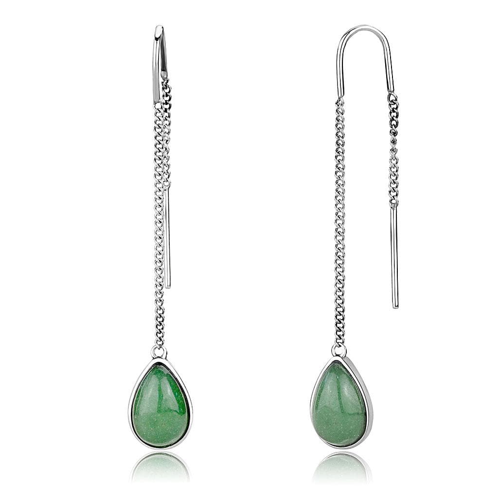 Stainless Steel Green Jade Teardrop Threader