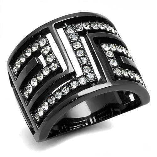 Stainless Steel Black IP CZ Pave Geometric Cutout Wide Band Ring