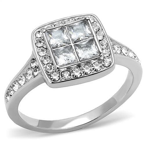 Stainless Steel CZ Princess Invisible Set Square Halo Pave Ring